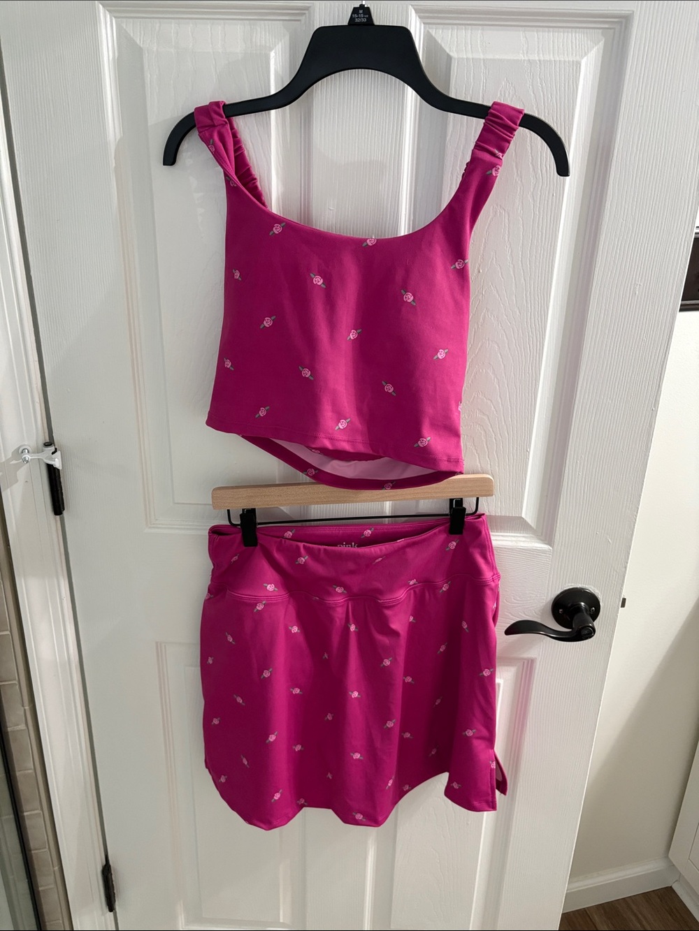Pink Lily Hot Pink Crop Top & Skort Set with White Motif